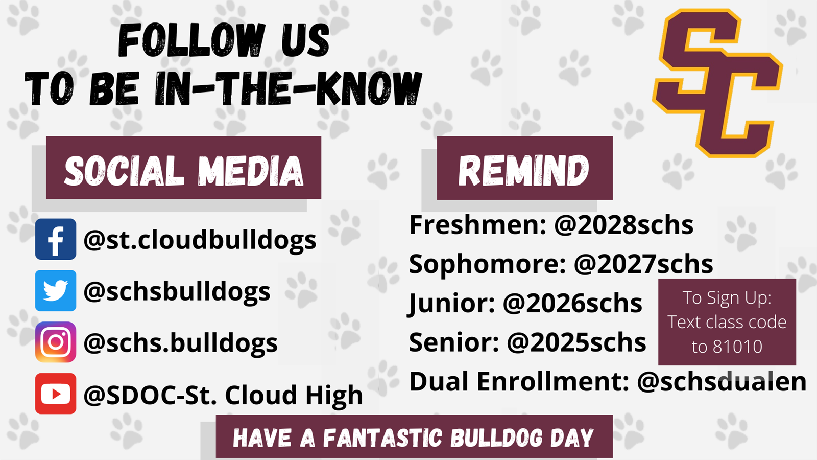  Flyer that says social media & remind for 24-25